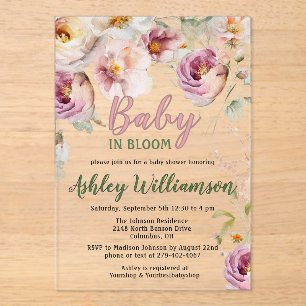 Floral Acrylic Pink Girl Baby in Bloom Shower   Invitations