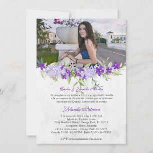 Floral Acuarela en Morado ara Quinceañera