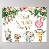 Floral Adopt A Wild Animal Birthday Party Sign