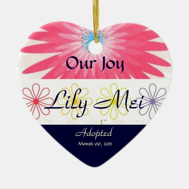 Floral Adoption Announcement Keepsake Ceramic Ornament (Front)