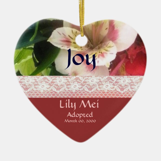 Floral Adoption Announcement Keepsake Ceramic Tree Decoration (Front)