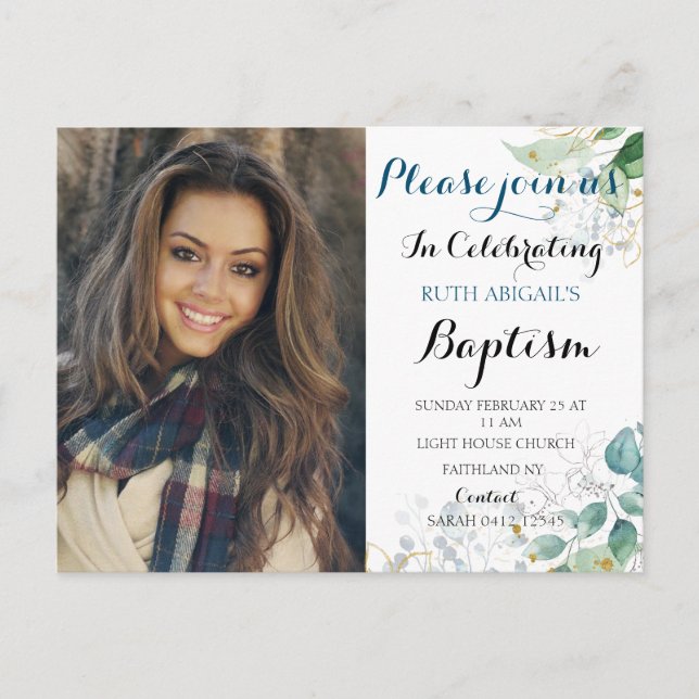 Floral Adult Baptism Photo Postcard (Front)