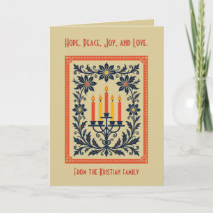 Floral Advent Candelabra Stylized Nordic Christmas Card