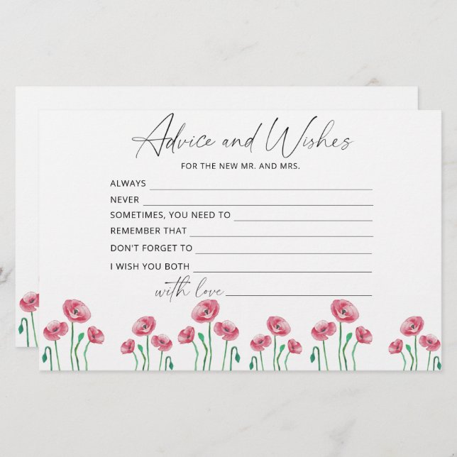 Floral advice and wishes bridal shower stationery (Front/Back)
