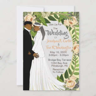 Floral African American Bride & Groom Wedding Invitation