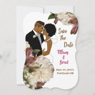 Floral African American Wedding Save-the-date