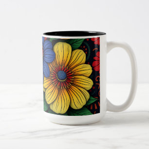 Floral African Tribal Patterns Two-Tone Coffee Mug