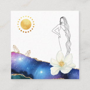 *~* Floral Agate Crystals Cosmic Gold Goddess  Square Business Card