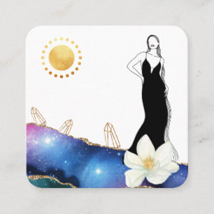 *~* Floral Agate Crystals Cosmic Modern Goddess  Square Business Card