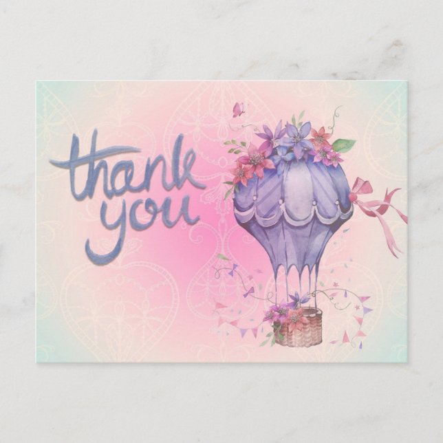 Floral Air Balloon Thank You Postcard (Front)