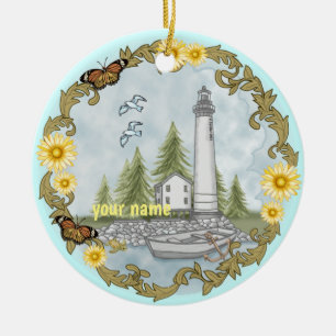 Floral Alabama Lighthouse Ceramic Ornament