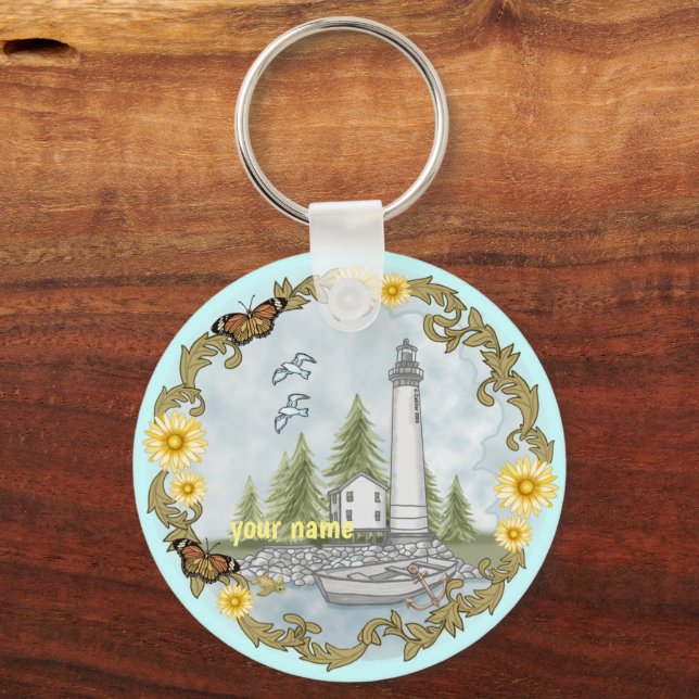Floral Alabama Lighthouse custom keychain  (Front)
