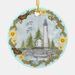 Floral Alabama Lighthouse Ornament