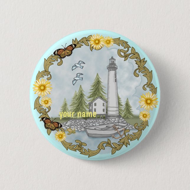 Floral Alabama Lighthouse pin button (Front)