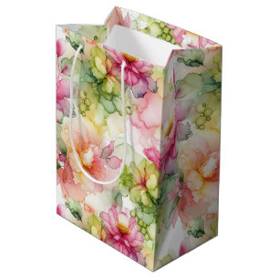 Floral Alcohol Ink Style Pattern Wine Small and Medium Gift Bag