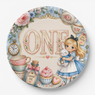 Floral Alice in Wonderland Mad Tea Party Birthday Paper Plate