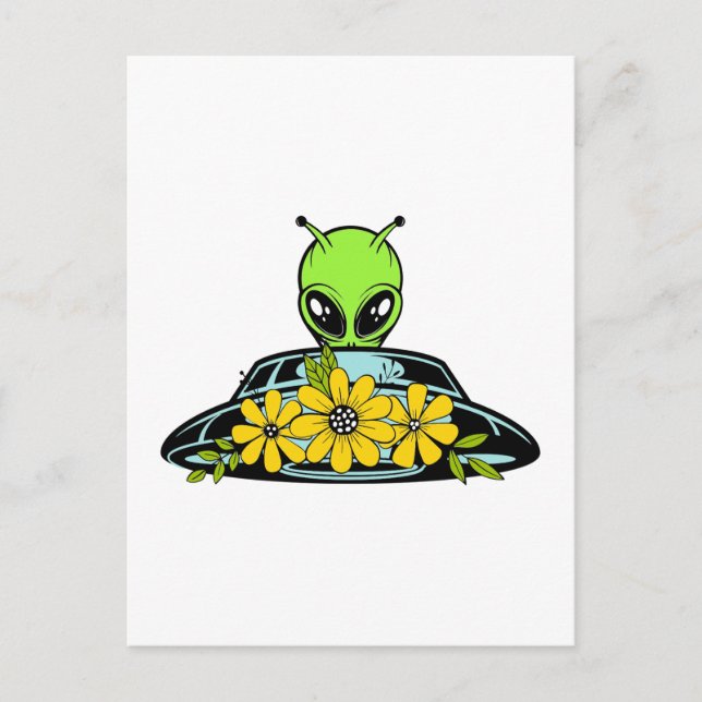 Floral Alien Spaceship  Postcard (Front)
