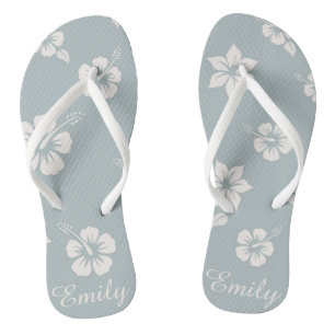 Floral Aloha Hawaii blue Flip Flops easy customise