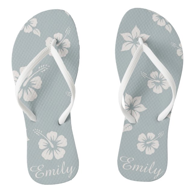Floral Aloha Hawaii blue Flip Flops easy customise (Footbed)