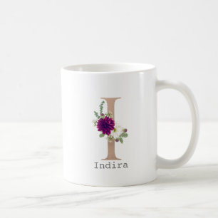 Floral Alphabet custom name letter “ I“ Coffee Mug
