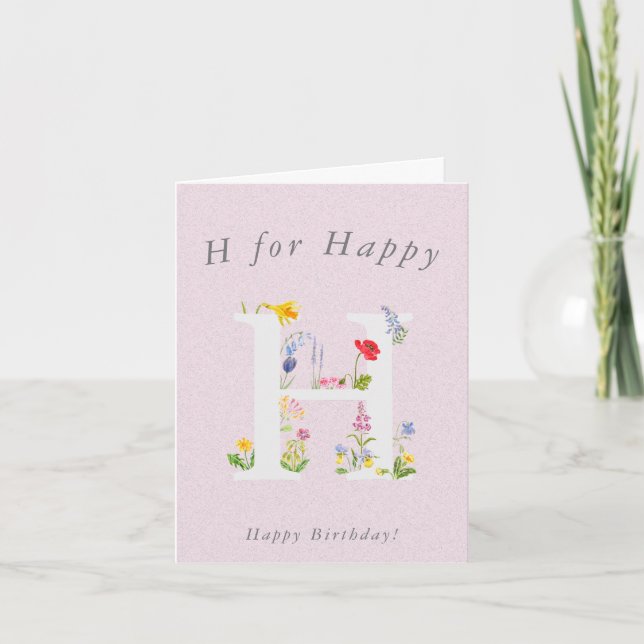 floral alphabet  H for birthday Card  (Front)