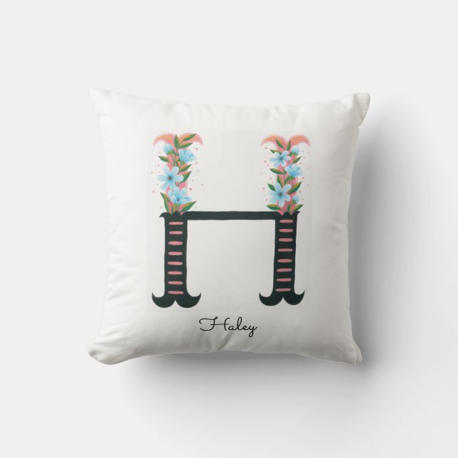 Floral Alphabet - H -  Throw Pillow (Front)