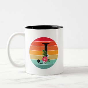Floral Alphabet J Retro Sunset Monogram Two-Tone Coffee Mug