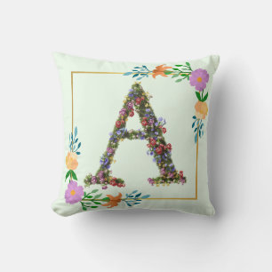 Floral Alphabet Letter A Cushion
