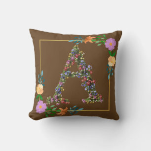 Floral Alphabet Letter A Cushion