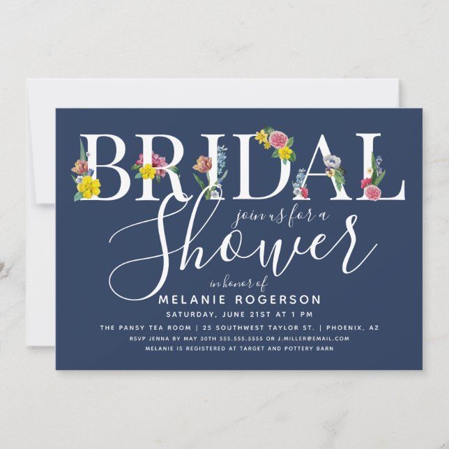 Floral Alphabet Letter Bridal Shower Invitation (Front)