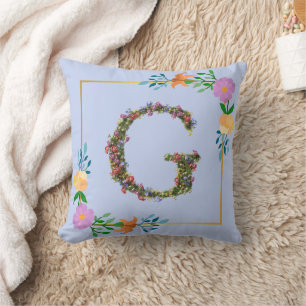 Floral Alphabet Letter G Cushion