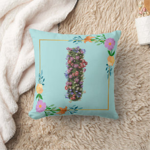 Floral Alphabet Letter I Cushion