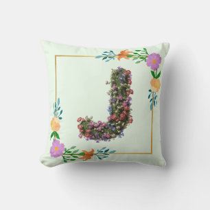 Floral Alphabet Letter J Cushion