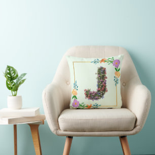 Floral Alphabet Letter J Cushion