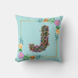 Floral Alphabet Letter J Cushion