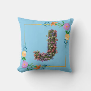 Floral Alphabet Letter J Cushion