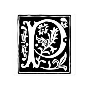 Floral Alphabet Letter P Vintage Typography Rubber Stamp