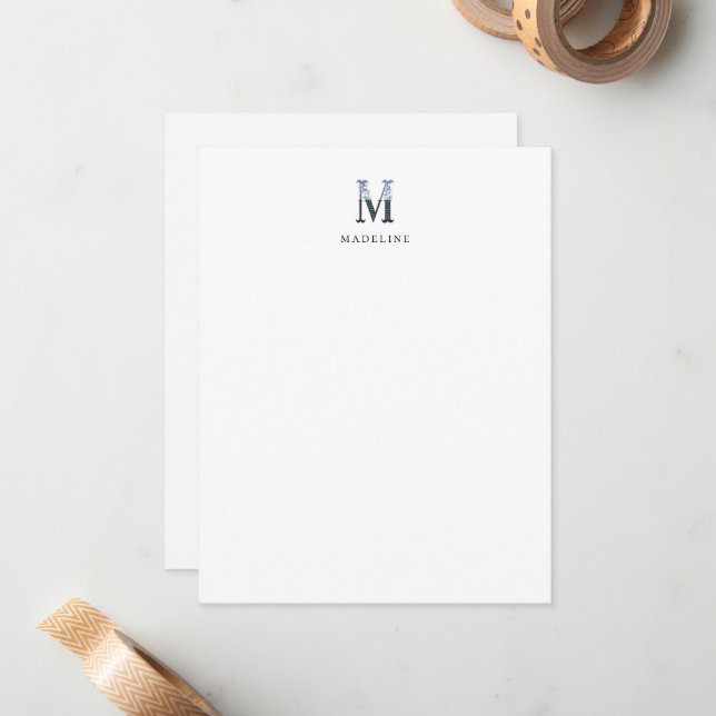Floral Alphabet - M -  Stationery Note Card (Front/Back In Situ)