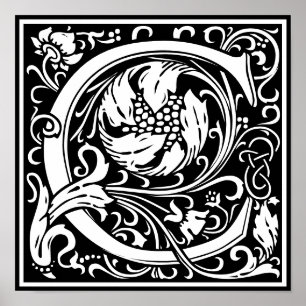 Floral Alphabet Monogram Letter C  Poster