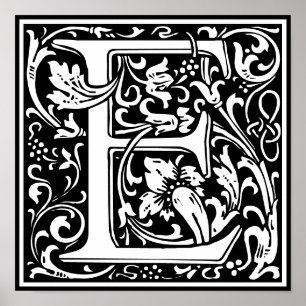 Floral Alphabet Monogram Letter E  Poster
