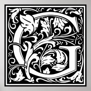 Floral Alphabet Monogram Letter G  Poster