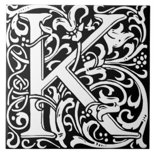 Floral Alphabet Monogram Letter K Tile