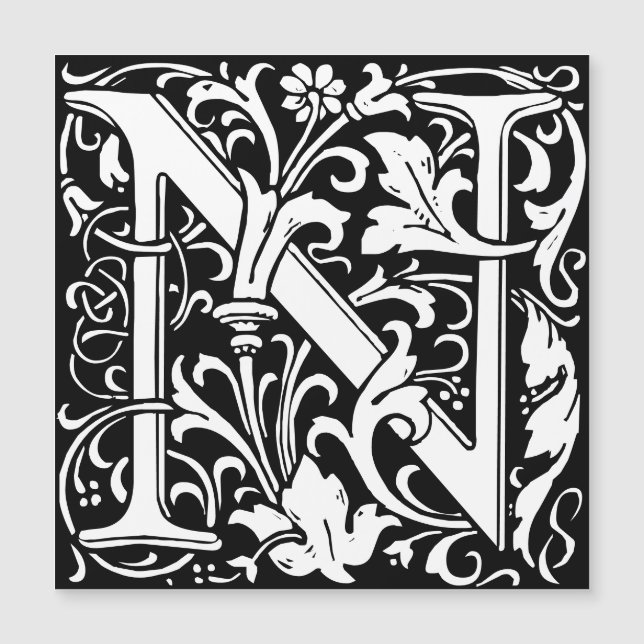 Floral Alphabet Monogram Letter N Morris (Front)