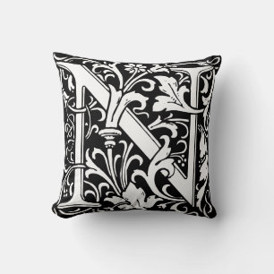 Floral Alphabet Monogram Letter N Tile Morris Cushion