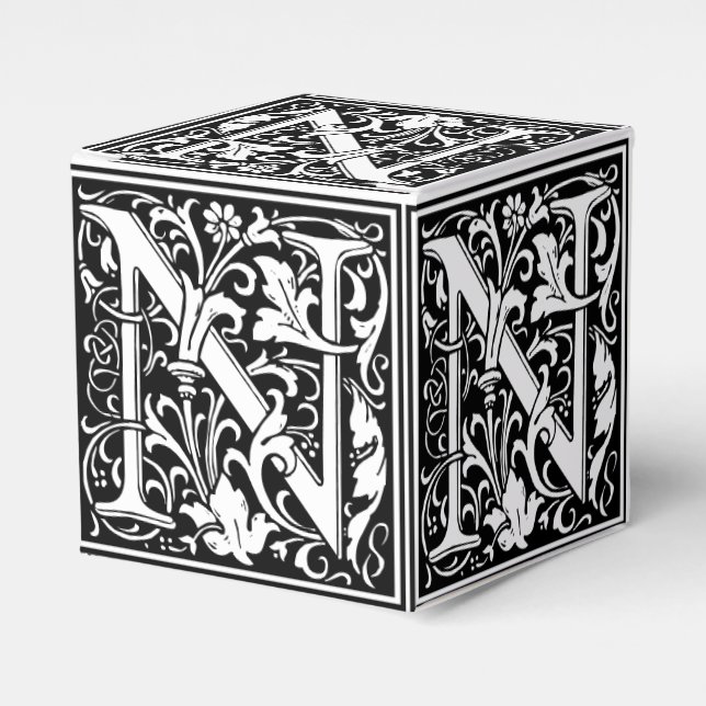 Floral Alphabet Monogram Letter N Tile Morris Favour Box (Front Side)