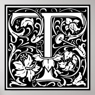 Floral Alphabet Monogram Letter T  Poster