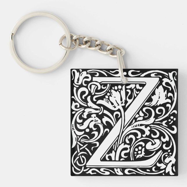 Floral Alphabet Monogram Letter Z Key Ring (Front)