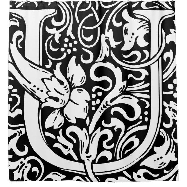 Floral Alphabet Monogrammed Letter U Classic Shower Curtain (Front)