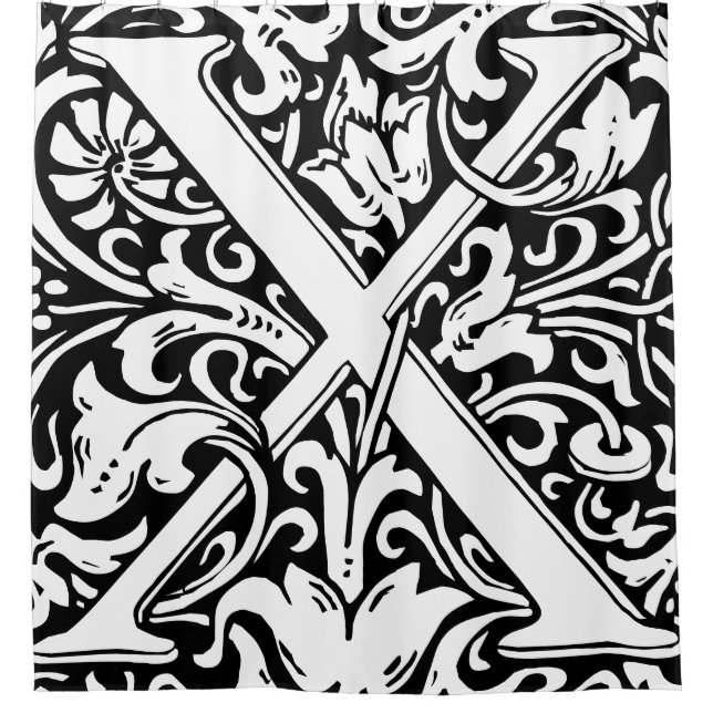 Floral Alphabet Monogrammed Letter X Classic Shower Curtain (Front)