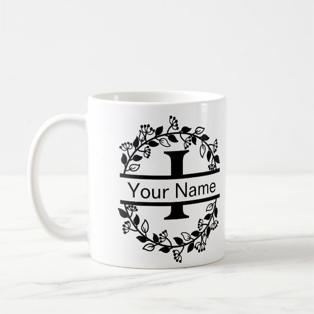 Floral Alphabet with Name Custom Monogram Coffee Mug (Left)